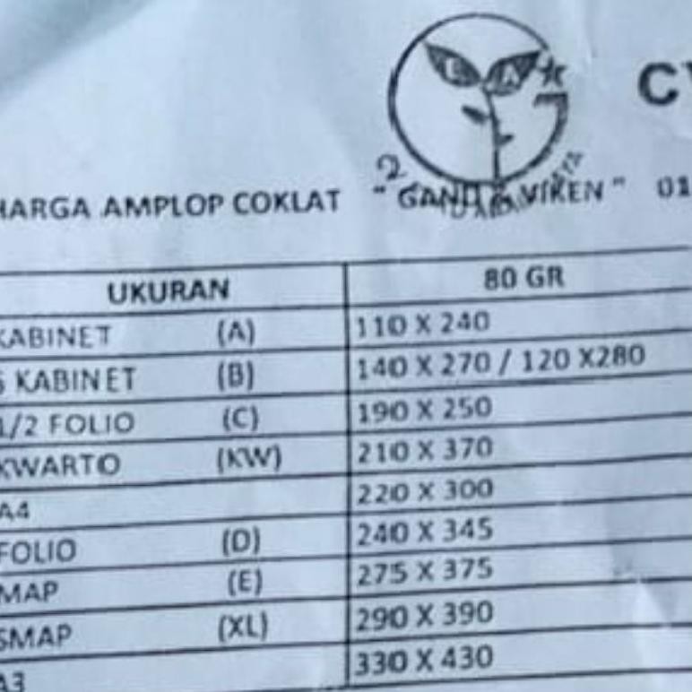 

JH8 Amplop Coklat polos Folio Seal/Lem Gand ( 1pak/100pcs )