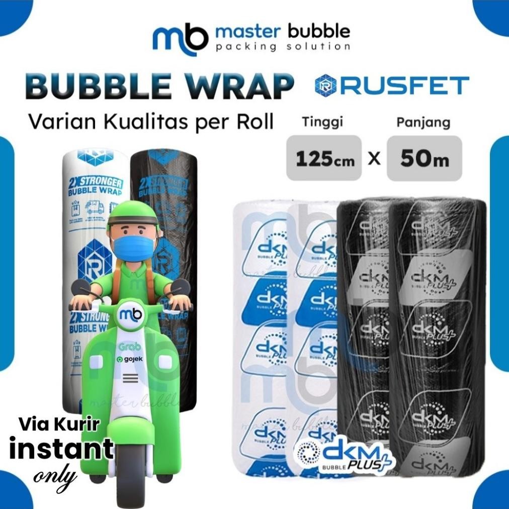 

JH8 Plastik Bubble Wrap DKM - RUSFET 125cm x 50meter Bening dan Hitam / Plastik Pembungkus Paket Online