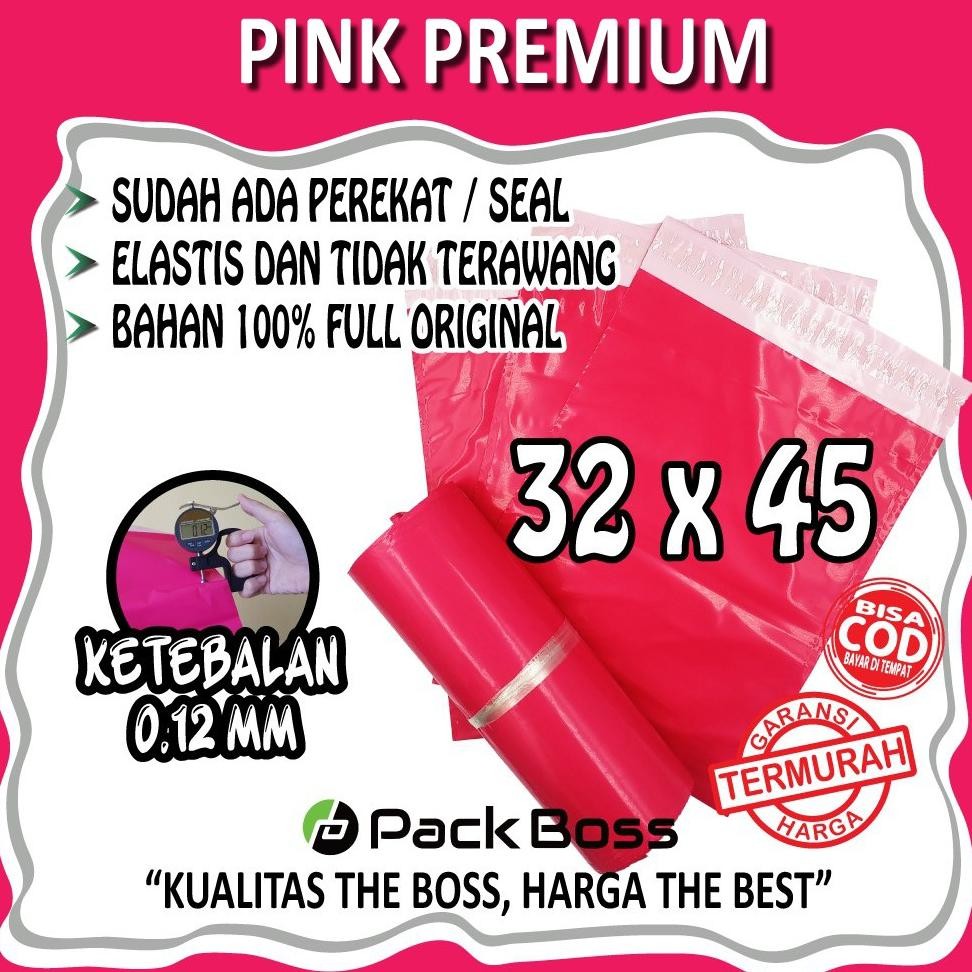 

JH8 PINK PREMIUM POLYMAILER 32x45 +/- 100 HALUS TEBAL LANGSUNG PABRIK
