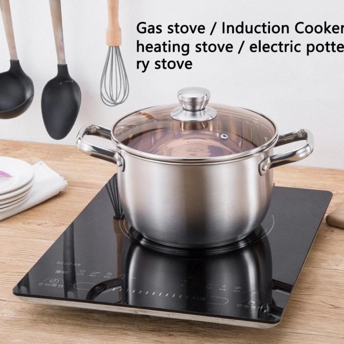 1 Set Panci Sup Rumah Tangga Kompor Induksi Panci Binaural Baja Tahan Karat Tidak Lengket dengan Tut