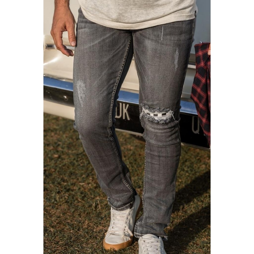 Weird Jeans -Grey Chess- Celana Jeans Pria Skinny Slimfit Strech