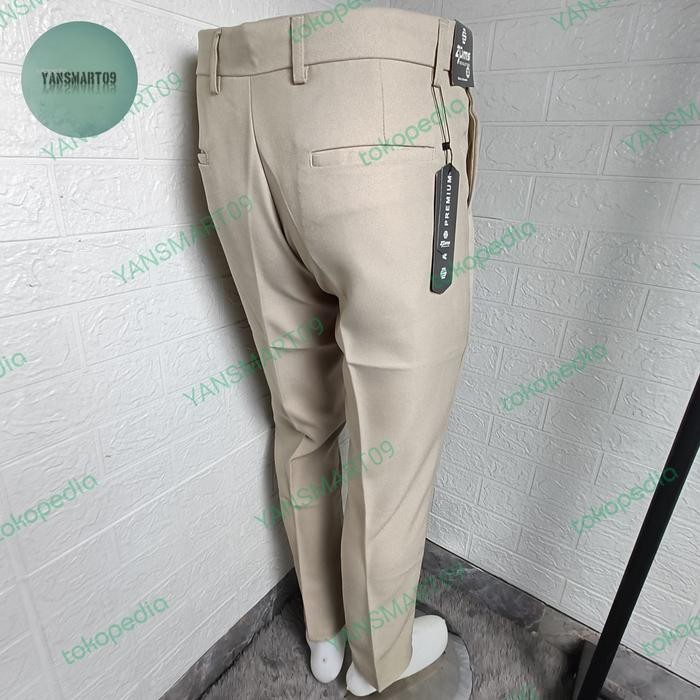 Celana Panjang Formal Putih Pria Celana Bahan Pria Kantor Slim Fit Cream Coklat Kain Tebal