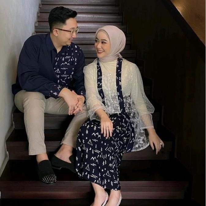 Debatik - Setelan kebaya batik couple brukat aplikasi katun jumputan kemeja pria lengan panjang bati