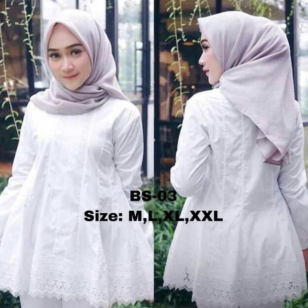 Pakaian Blouse Atasan Putih Wanita Kerja Casual Fashion Muslim Baju Putih Terlaris Pns  ( Bs 03 ) Ka