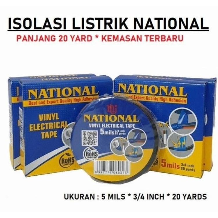 Viral Isolasi Listrik National Hitam 3/4 " Inci 20 Yard  Selotip Solasi Vinyl Original Viral