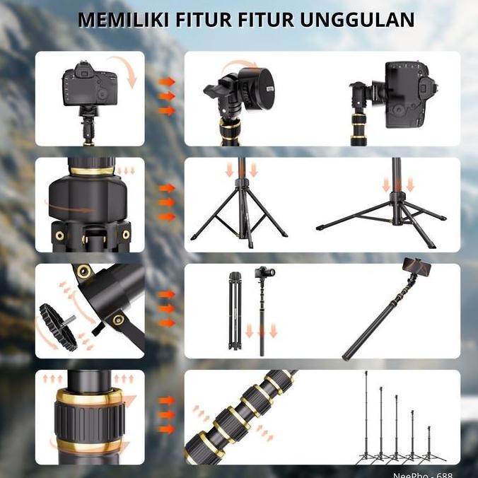 Neepho 688 Tripod 2 Meter/ Tripod HP 2M - Tripod Kamera Free Holder Camera Foto Accessories Besi [te