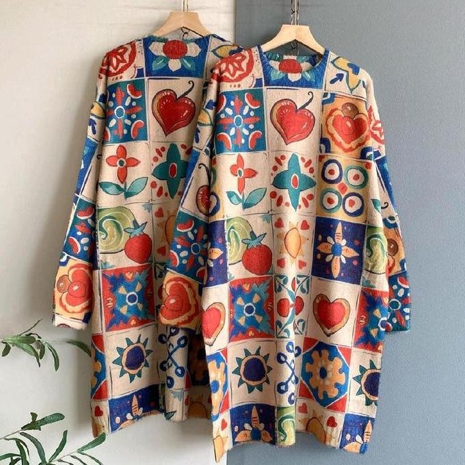 Tunik Rajut Premium Shoes Flowers Tunik Vintage Printed