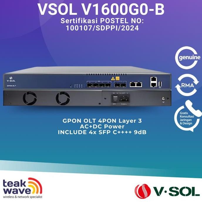 Vsol V1600G0-B Gpon Olt 4 Pon Layer 3 Ac+Dc Power Include Sfp 9Db Olt 4 Ports New Stok