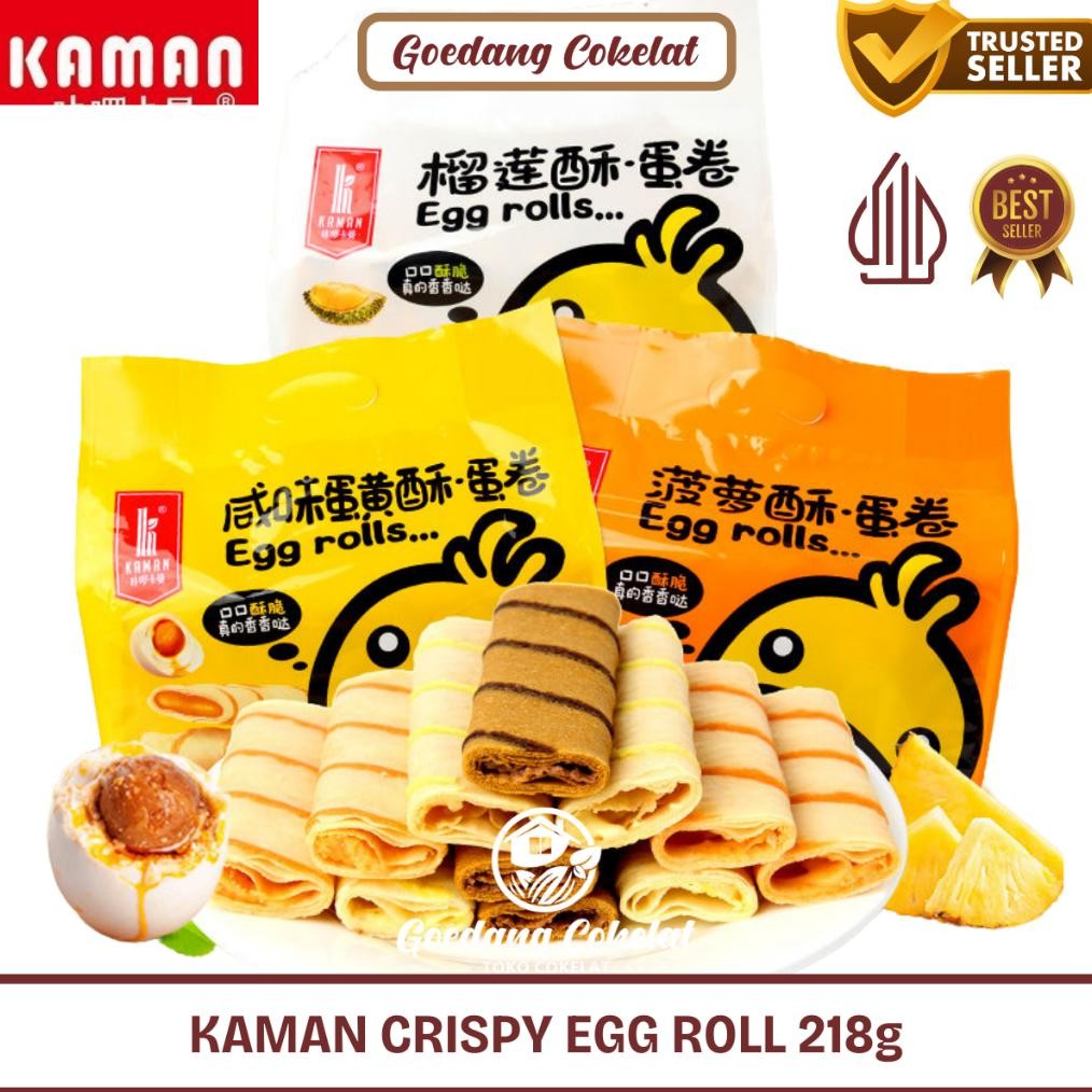 

Kaman Crispy Egg Roll Salted Egg Yolk Durian Keju Butter Coconut Roll 218G Makanan Ringan Semprong