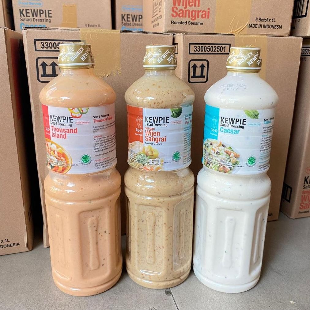 

Kewpie Roasted Sesame Salad Dressing 1 Liter Saos / Saus Siram Salad Buah Sayur Mentah Udang Wijen Sangrai / Caesar / Thousand Island / Spicy Tomato / Mayo Yoghurt / Mayo Mentai / Kecap Asin Jepang