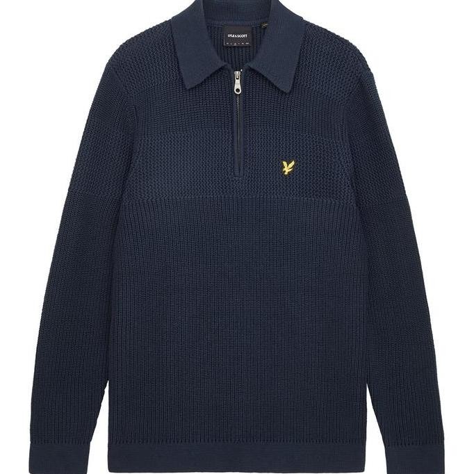 Lyle And Scott Textured Stripe Quarter Zip Jumper Navy Original Co