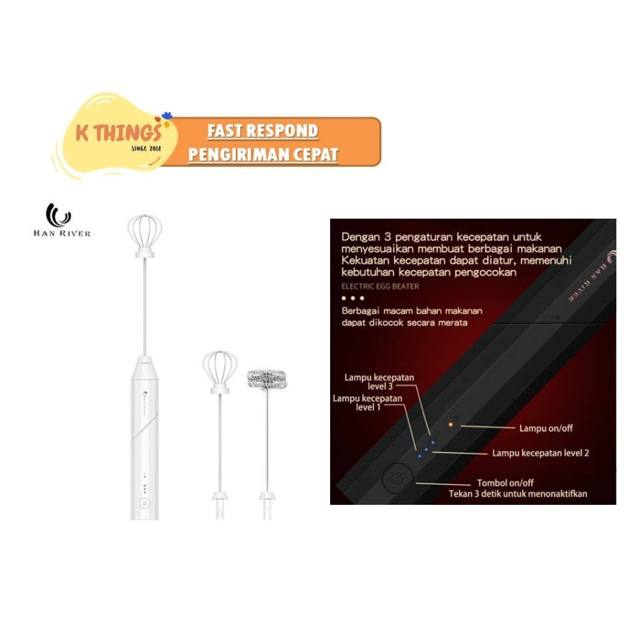 HAN RIVER Folding Hand Mixer Alat Pengocok Makananan - White
