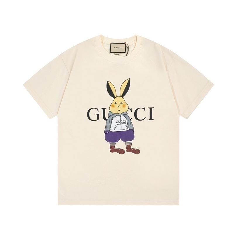 Style Pasangan Huruf Gucci Kaos Pendek Lengan Kasual Longgar Cetak Katun Murni untuk Pria dan Wanita