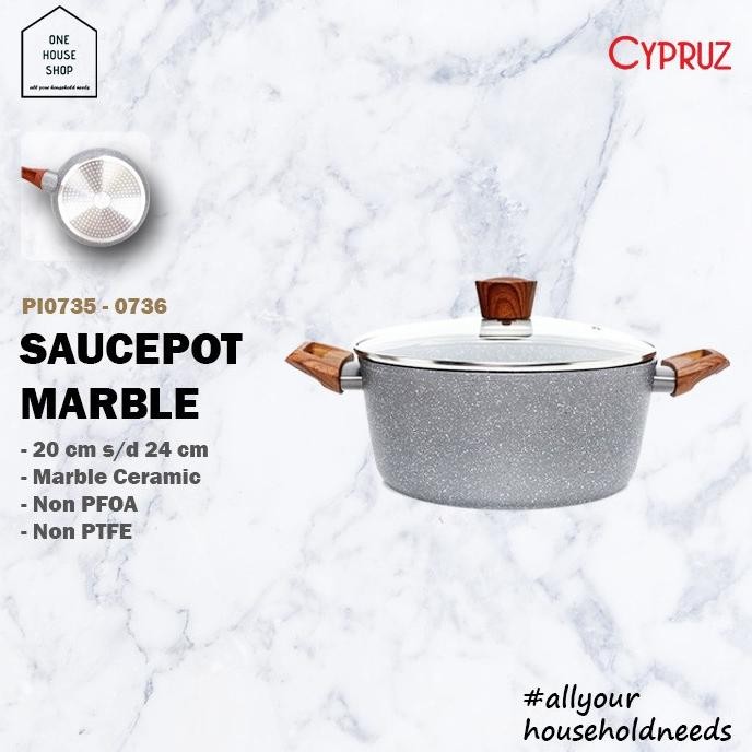 Siap Kirim Panci Saucepot Tinggi Marble Ceramic Anti Lengket Cypruz Tutup Kaca