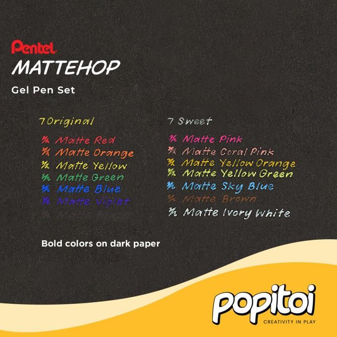 

Pentel Mattehop Gel Pen Set 1.0 Mm Pulpen Warna Warni Vivid Pekat Matte Hop Decoration Dekorasi Marker Stok Terbatas