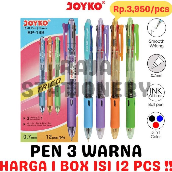 

Produk Baru!! JOYKO BALL PEN 3 COLOURS TRICO PULPEN 3 WARNA JOYKO BP-199 [12PCS]