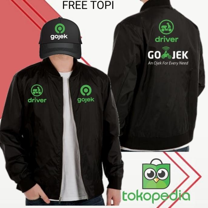 sale jaket bomber bisa bolak balik sablon gojek logo lama free topi