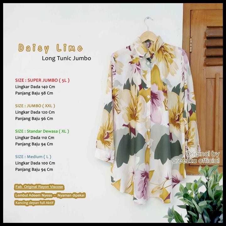 Promo Daisy Lime Kemeja Tunik Areezka Motif Rayon Viscose Premium Ld 120 140 Best Seller