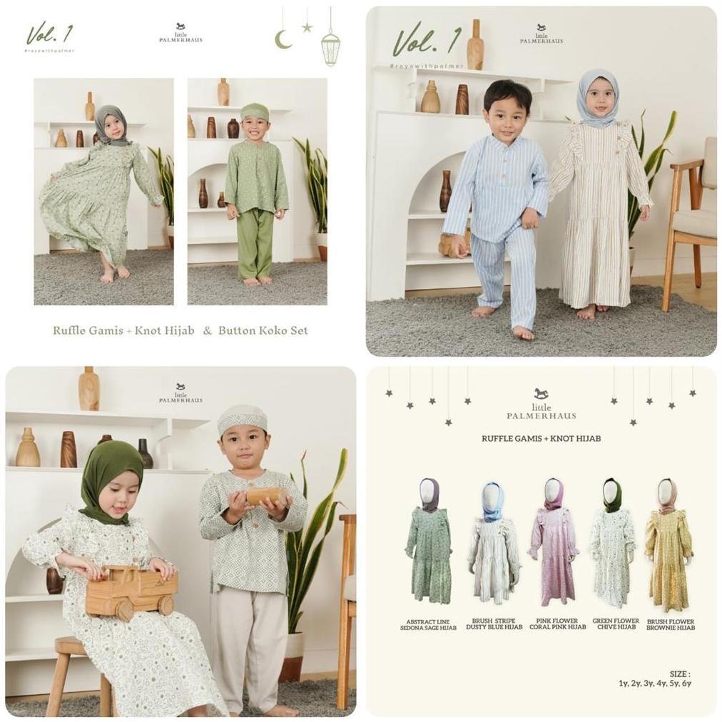 mi LITTLE PALMERHAUS (1set) Ruffle Gas + Knot Hijab Anak RAYA COLLECTION Baju Lebaran Idul Fitri
