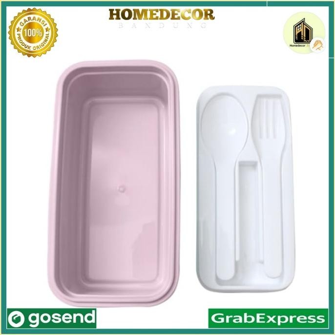 Kris 760 Ml Tempat Makan Plastik Dengan Alat Makan - Pink / misting