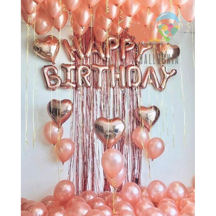 Set Foil Balloon Elegant Rose Gold Birthday / Dekorasi Balon Ultah