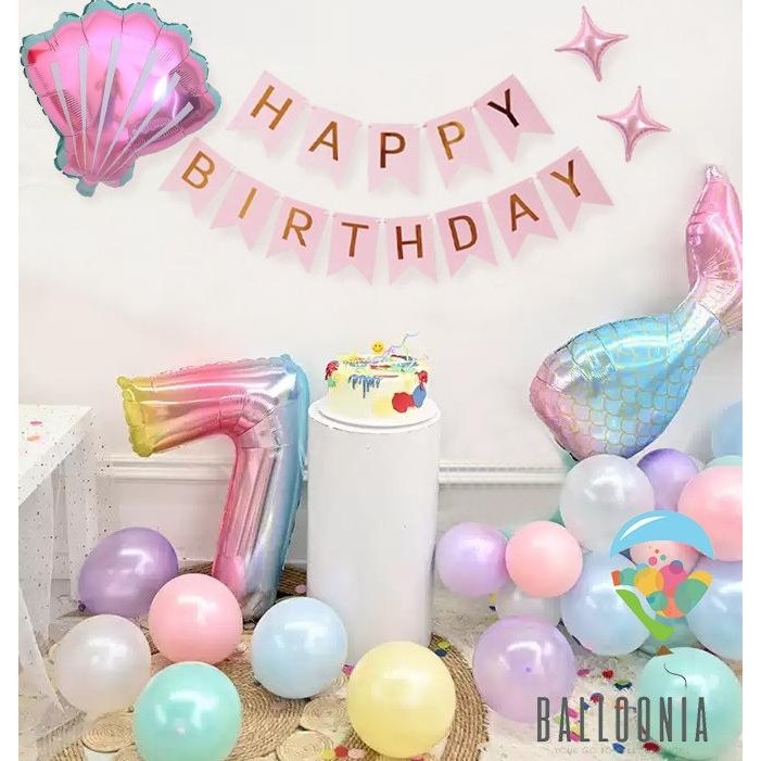 Set Foil Balloon Birthday Mermaid Tail Banner | Dekorasi Balon Ultah