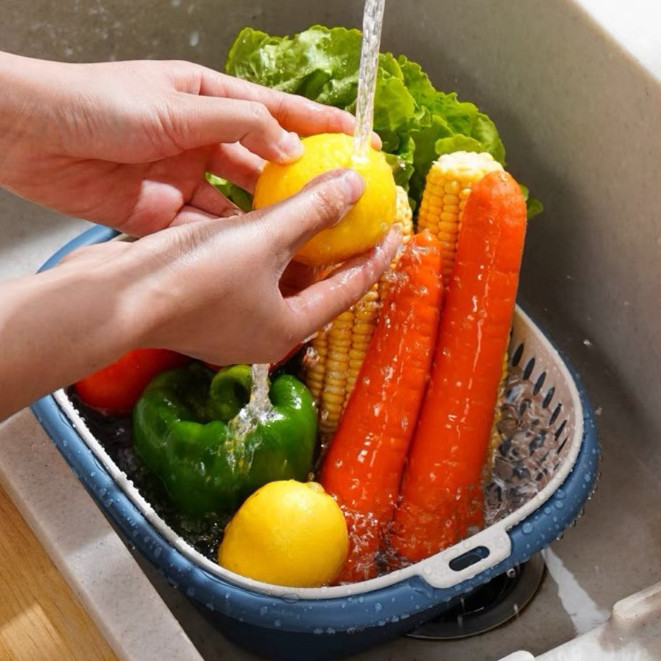 Baskom Sayur 3In1 Keranjang Sayur Saringan 6 Set Sayur Baskom Cuci Sayur Keranjang Saringan Buah