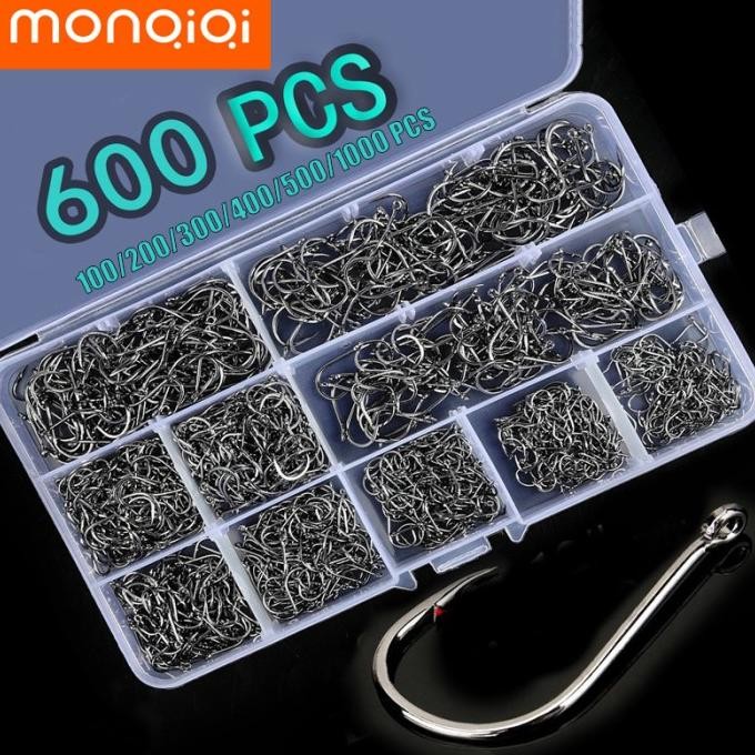 Terlaris Monqiqi 500Pcs Buah Kail Pancing Kait Ikan Baja Karbon Tinggi Ikan Tajam Dari Kail Pancing 