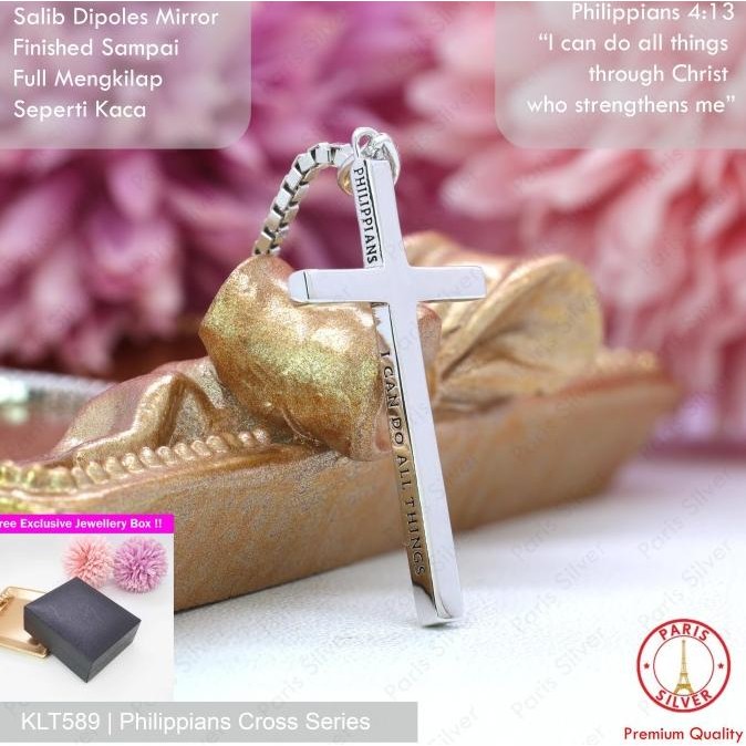 Kalung Liontin Salib Polos Perak Asli Silver 925 Lapis Emas Putih Cowo