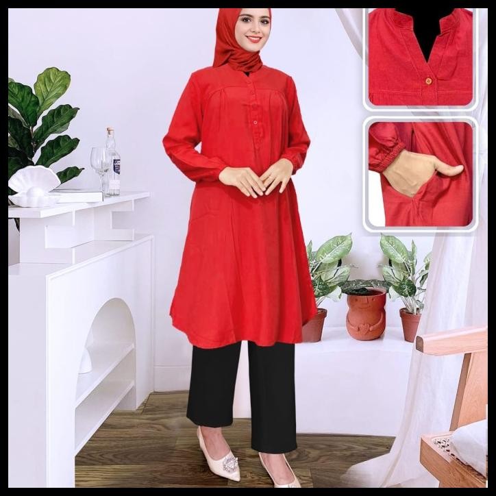 Tunik Polos Viscose Jumbo Merah Cabe Best Seller