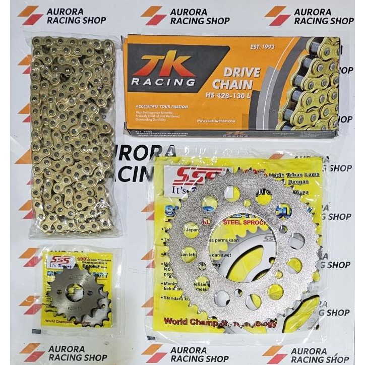 Gear Set Sss Mx King 150 & Rantai Tk 428 S Gold Original