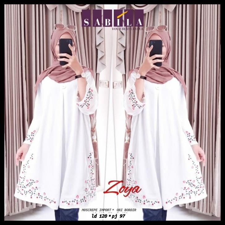 New Zoya Tunik Baju Atasan Wanita Putih Bordir Modis Jumbo Big Size Best Seller