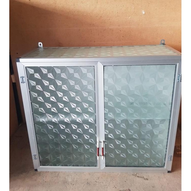 Rak Gantung Lemari Dapur Kitchen Set Atas Aluminium Kaca 2 Pintu Polos