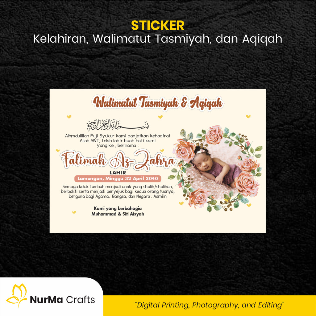 

Stiker Bayi (Walimatut Tasmiyah dan Aqiqah) - Kertas Sticker Bontak / Kertas Art Paper