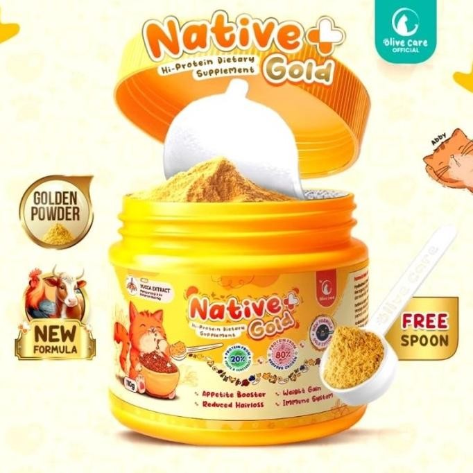 

BARU OLIVE CARE NATIVE + GOLD VITAMIN PLUS KUCING / HI PROTEIN DIETARY SUPPLEMENT GOLDEN POWDER