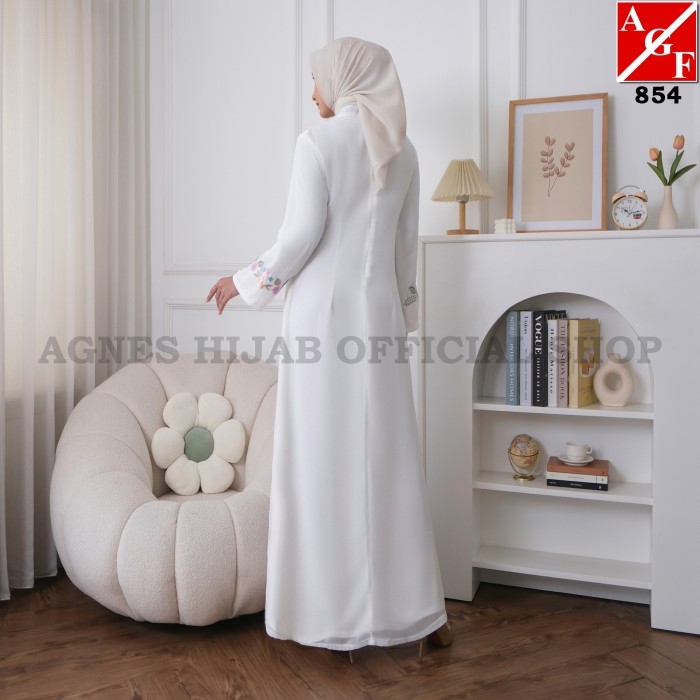 Murah Agnes Hijab - Azura Dress Gamis Putih Terbaru Dewasa Simple Elegan Mewah Abaya Syari Ceruty