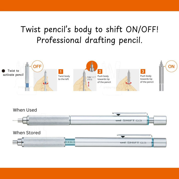 

Uni Shift Pipe Lock Drafting Pencil Mechanical Pencil 0.3 0.4 0.5 0.7 0.9 mm Pensil Mekanik untuk