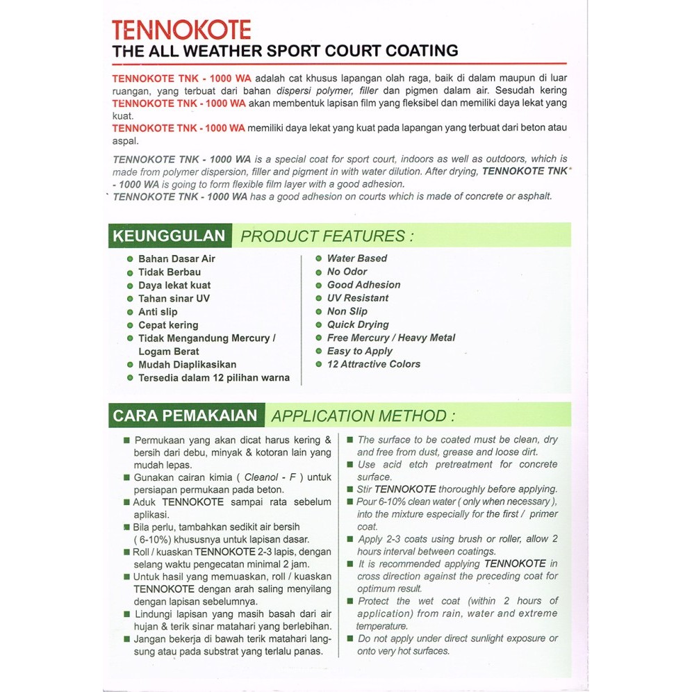 Cat Propan Tennokote 5 Kg Untuk Lapangan Basket, Tennis,Dll