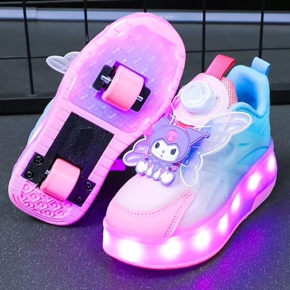 Sepatu Geser Kuromi untuk Gadis2025Sepatu Roda Olahraga Anak Roda Ganda Baru Musim Semi dengan Lampu