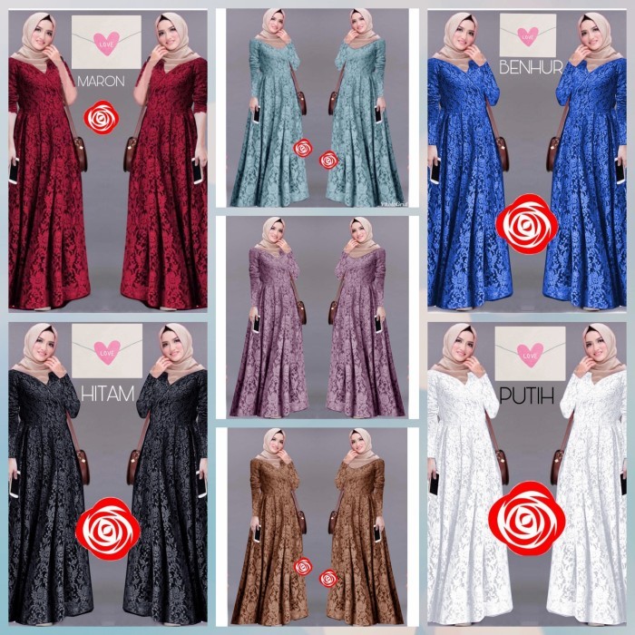 Sale Gamis Pesta Full Brukat Brokat Muslim Lelita Warna Ungu Lavender