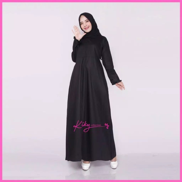 Grosir Gamis Katun Jepang Polos Hitam Kiky Collection