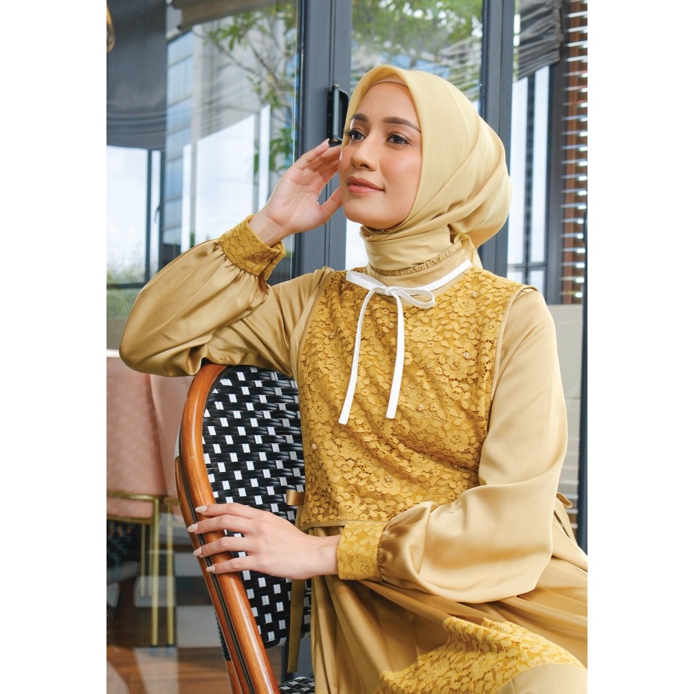 Grosir Shafira - Fernanda Dress - Mustard Gamis Muslim Wanita