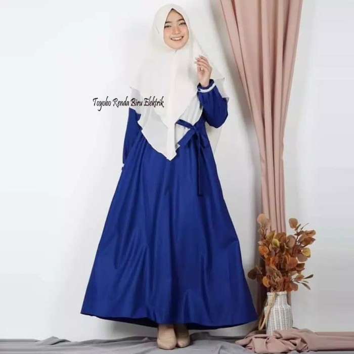 Grosir Gamis Toyobo Renda Warna Biru Elektrik Size Jumbo