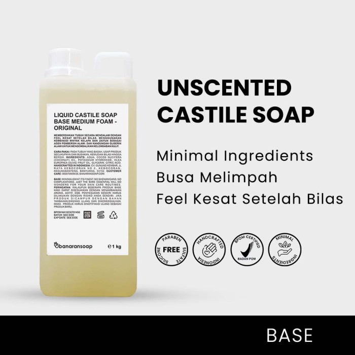 Liquid Castile Soap Base Medium Foam Unscented 100% Natural 1 Kg