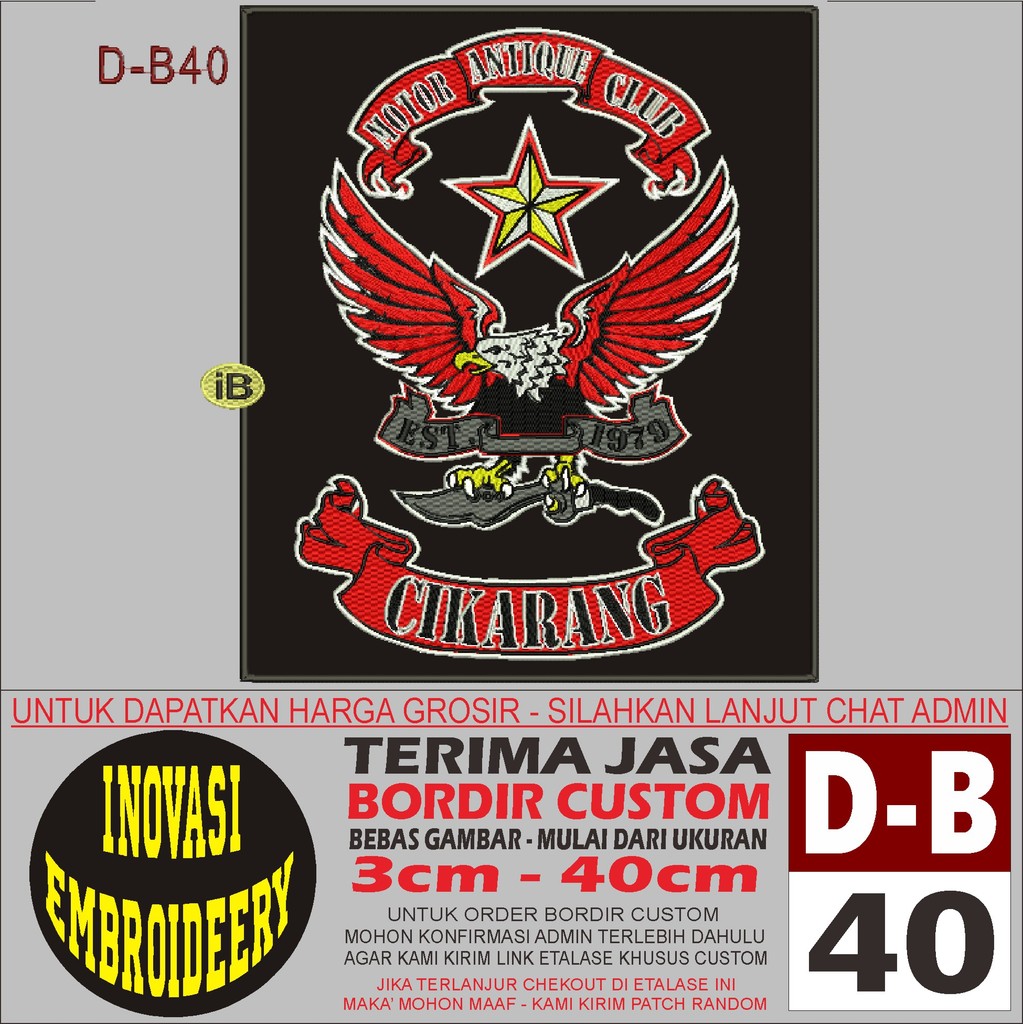PATCH BORDIR D-B 40 LOGO MOTOR CLUB  - INOVASI EMBROIDERY TESTIMONI