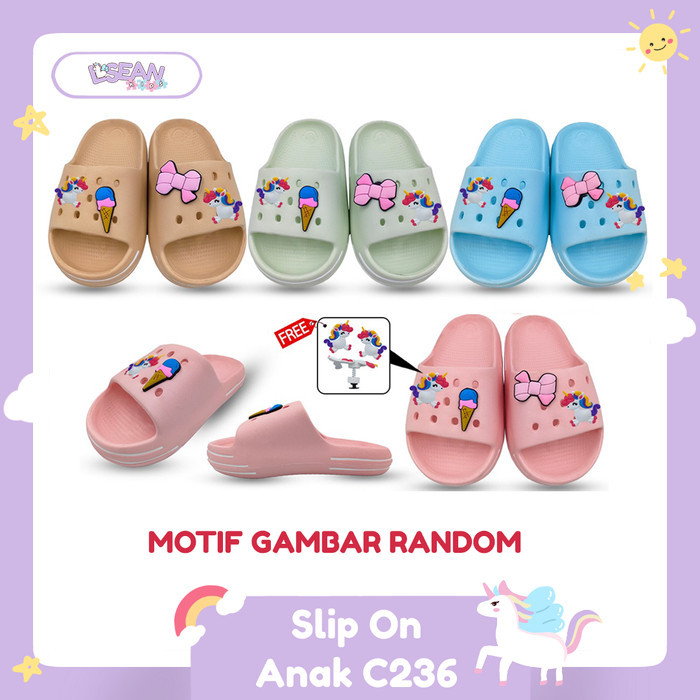 SLIP ON SANDAL ANAK PEREMPUAN GAMBAR 3D LUCU ANTI SLIP SIZE KECIL C235