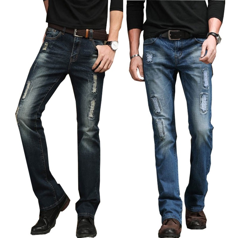 Jeans untuk Pria Pria Celana Jeans Robek Celana Denim Micro-Flare Celana Flare Desain Klasik Pria |2