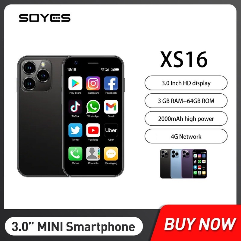 SOYES XS16 Mini Ponsel Pintar 3 Inci Quad Core 3GB+64GB 4G LTE Ponsel Android 10.0 SIM Ganda Siaga 2