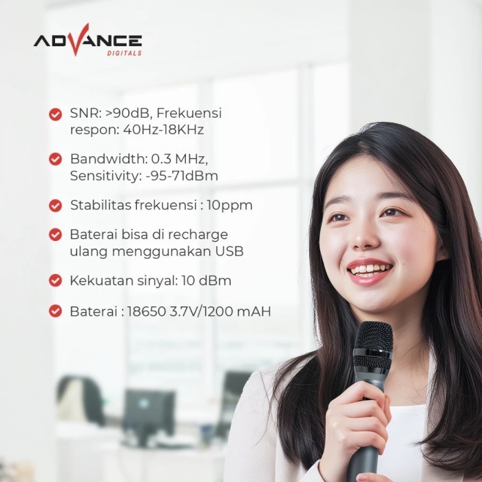 Advance Mic Wireless Mic403 / Mic-403 Microphone Mic Wireless Double (Batrei Dapat Di Charger ) Uhp