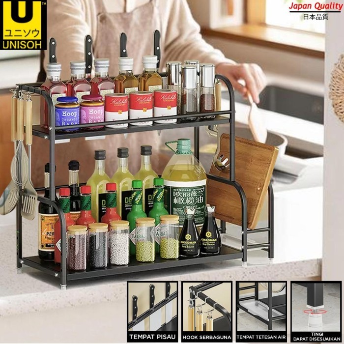 Unisoh Rak Bumbu Dapur Susun Rak Bumbu Stainless Rak Dapur Serbaguna